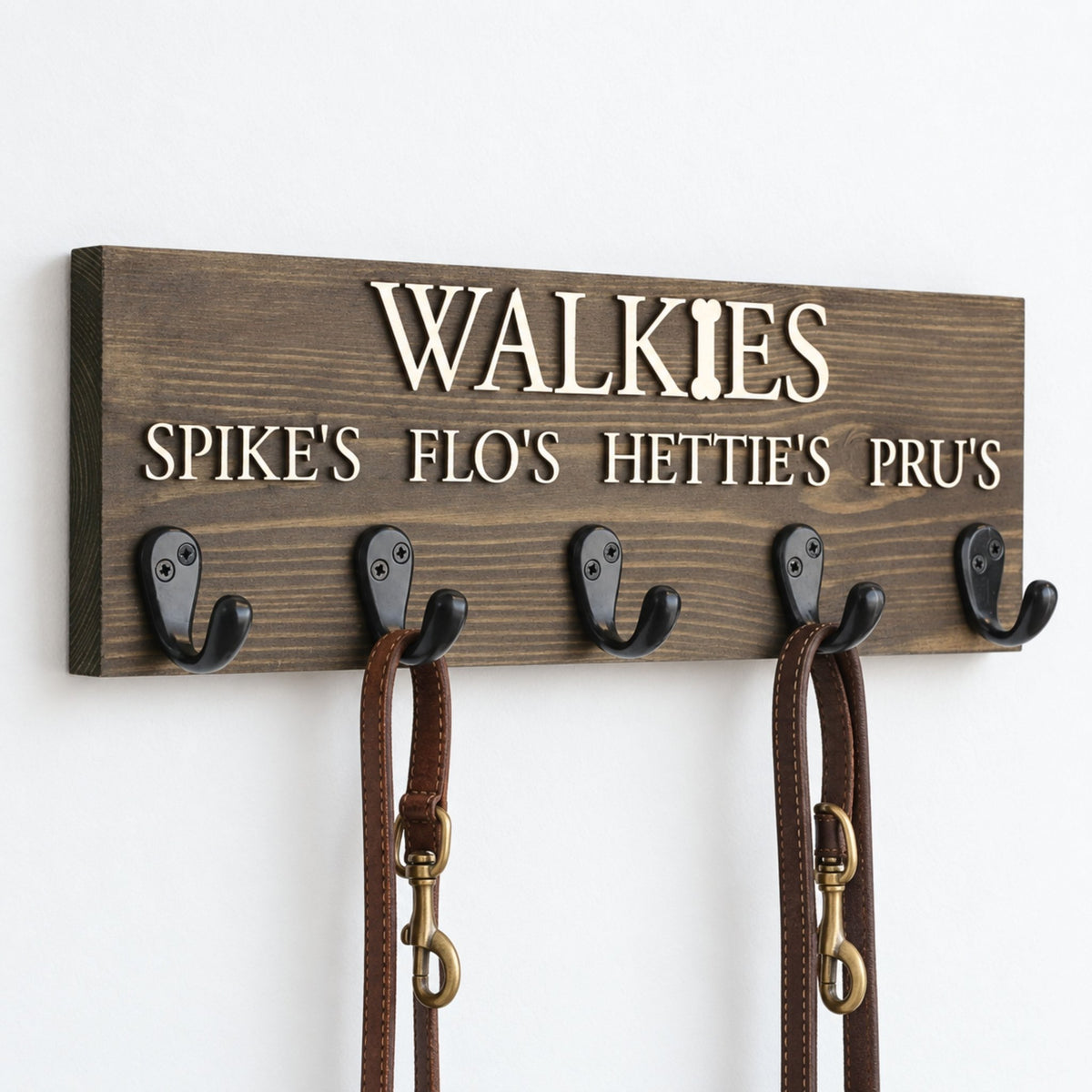 Personalised Wooden Dog Lead Holder with Raised Plywood Lettering | 2 Sizes - Mac and Lilly