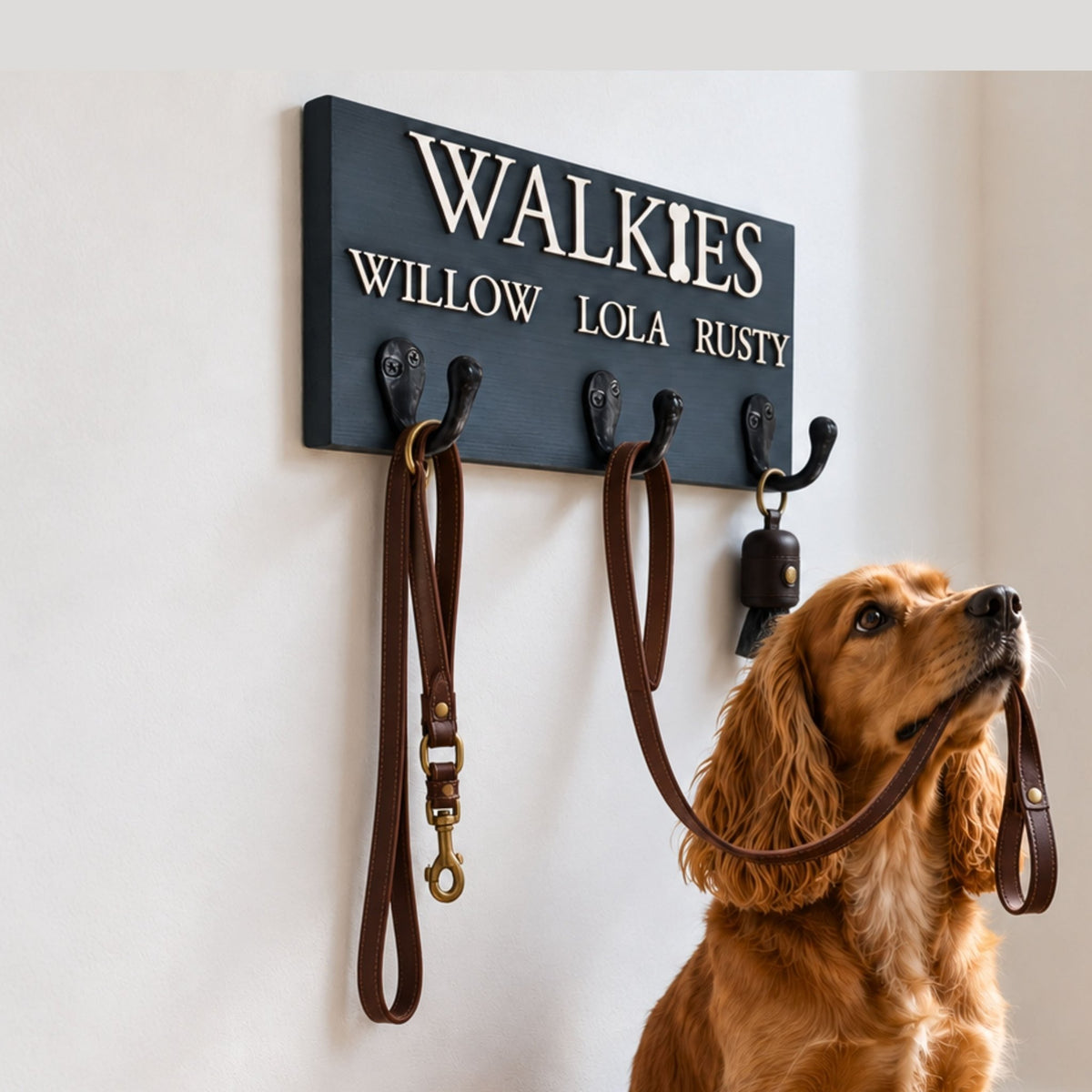 Personalised Wooden Dog Lead Holder with Raised Plywood Lettering | 2 Sizes - Mac and Lilly