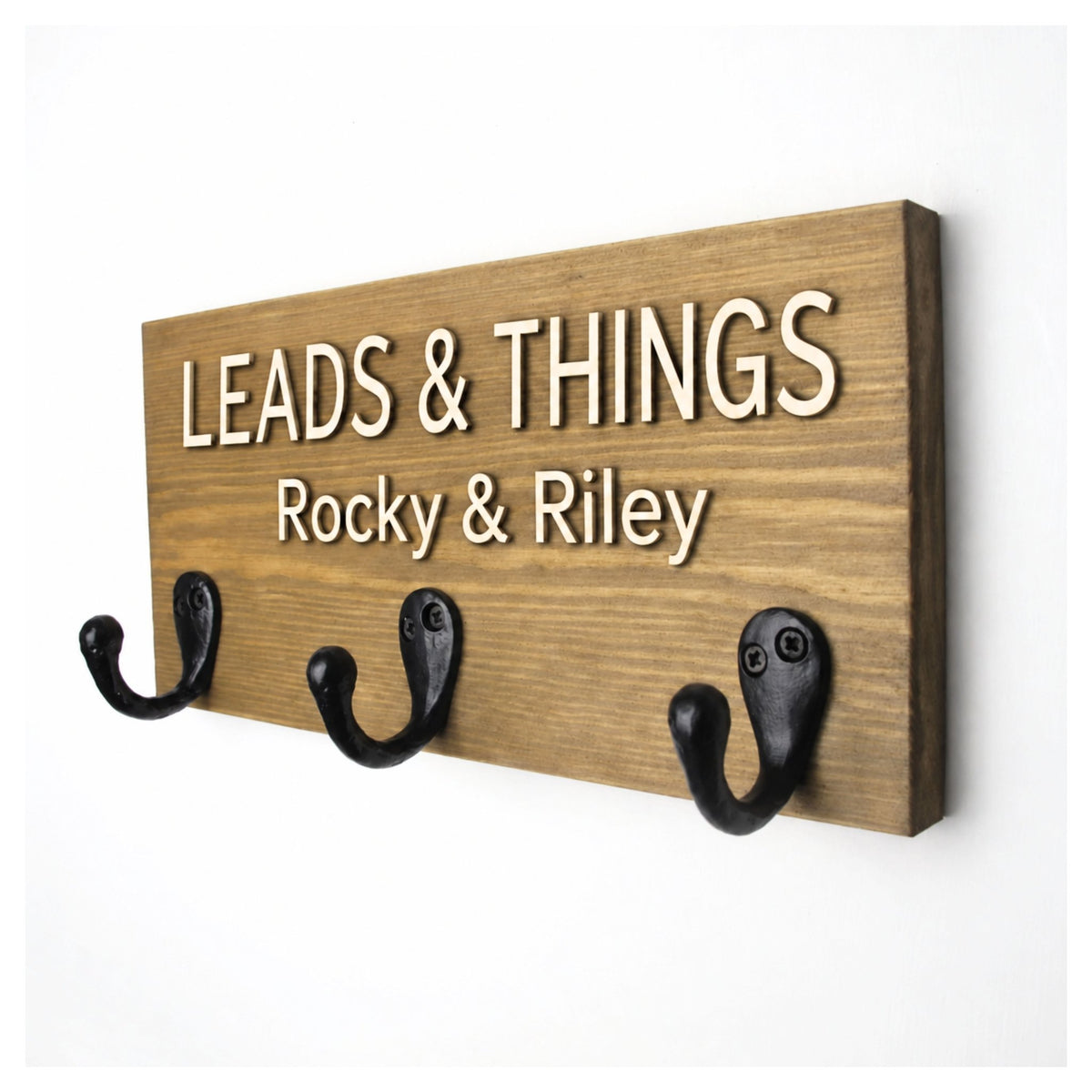 Personalised Wooden Dog Lead Holder with Raised Plywood Lettering | 2 Sizes - Mac and Lilly