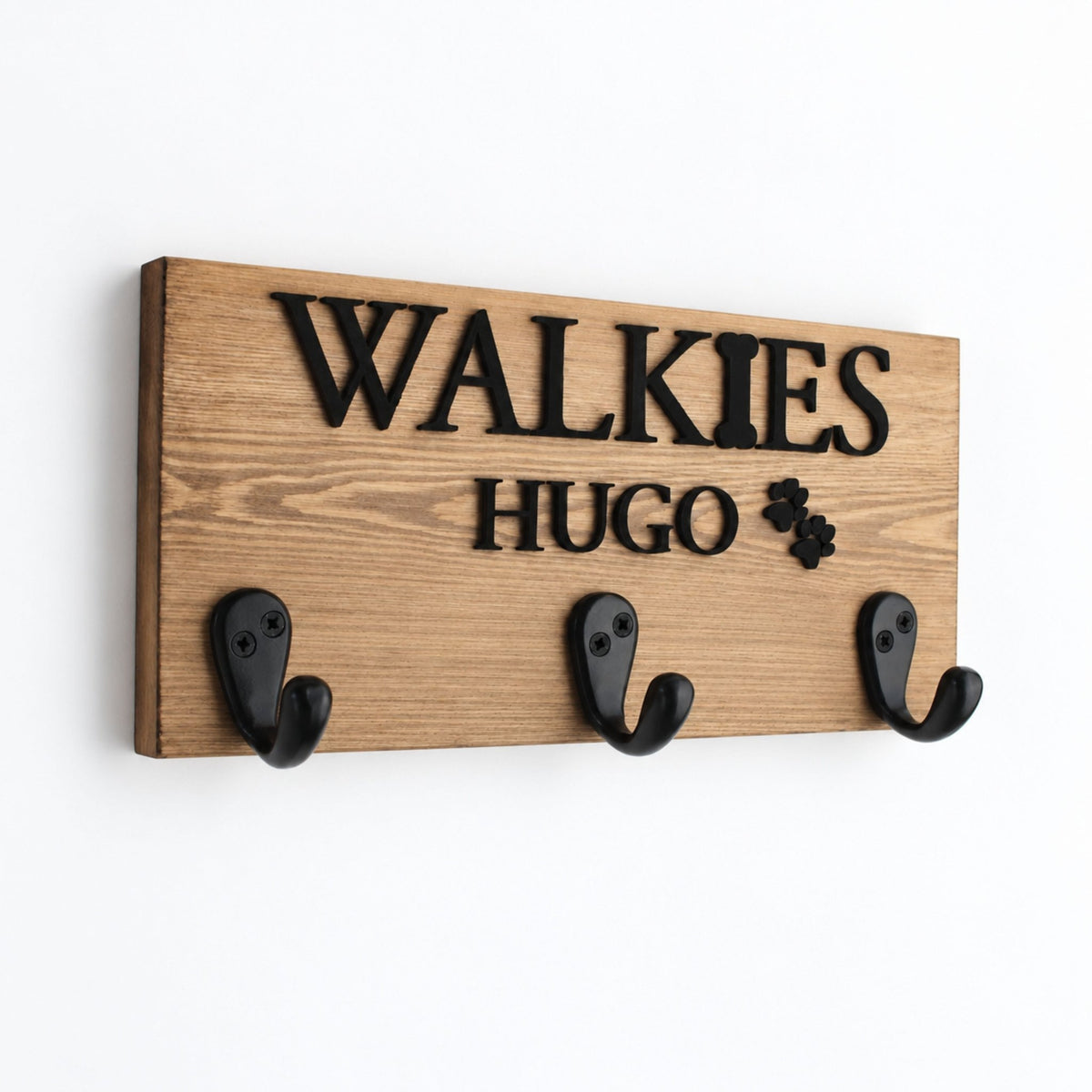 Personalised Wooden Dog Lead Holder with Black Raised Lettering| 2 Sizes - Mac and Lilly