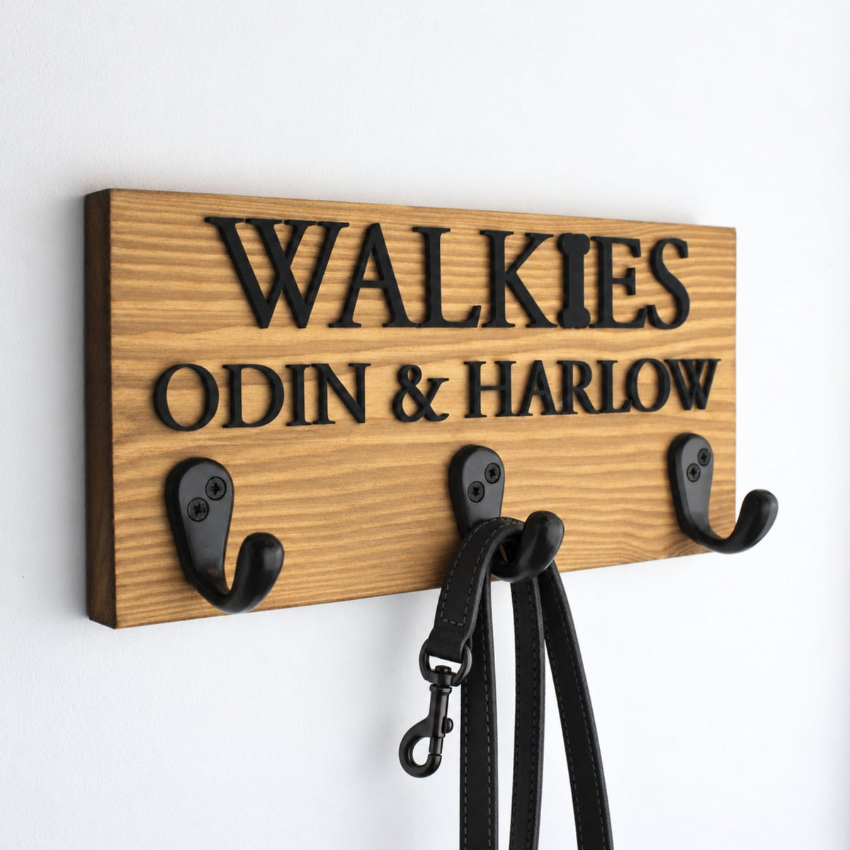 Personalised Wooden Dog Lead Holder with Black Raised Lettering| 2 Sizes - Mac and Lilly