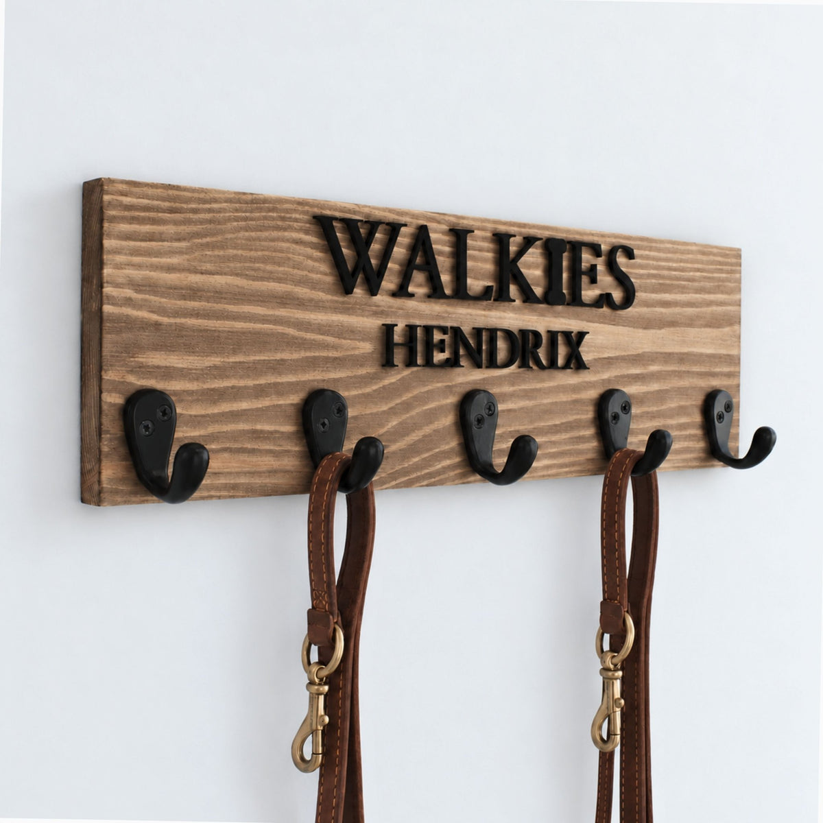 Personalised Wooden Dog Lead Holder with Black Raised Lettering| 2 Sizes - Mac and Lilly