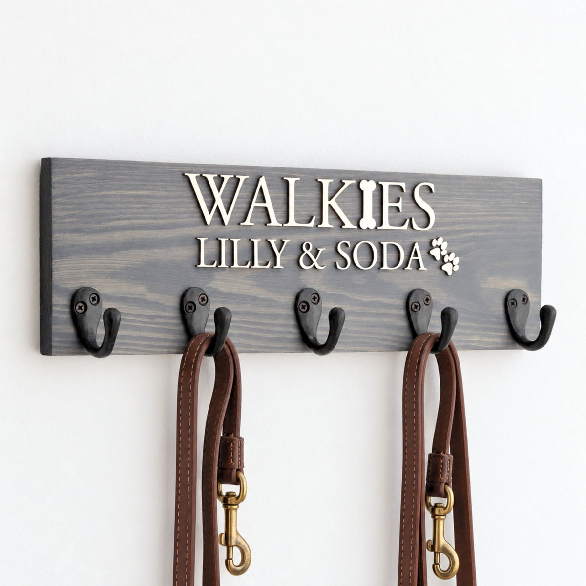 Personalised Wooden Dog Lead Holder with Raised Plywood Lettering | 2 Sizes - Mac and Lilly