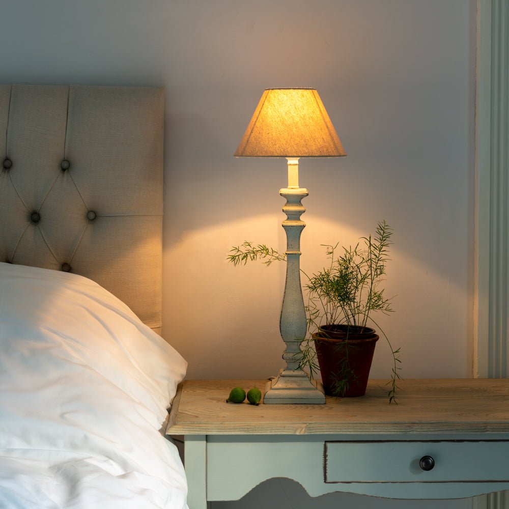 Beatrix Table Lamp – French Grey with Taupe Shade - Mac and Lilly