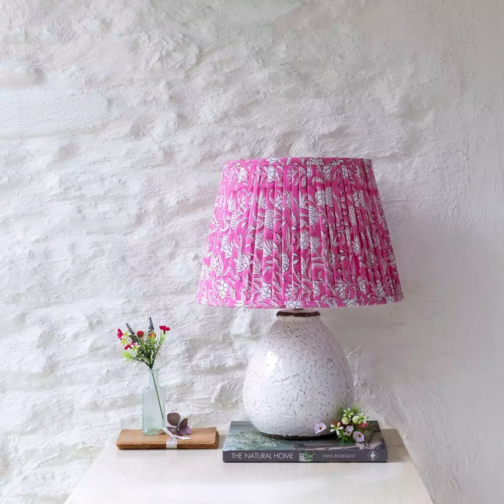 Pleated Lampshade – Pink Floral Block Print (35cm) - Mac and Lilly