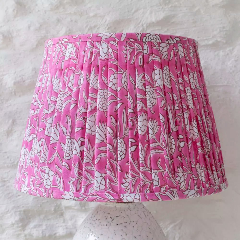 Pleated Lampshade – Pink Floral Block Print (35cm) - Mac and Lilly