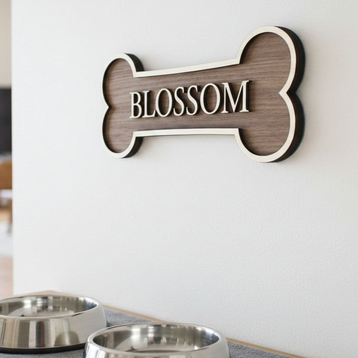 Personalised Dog Bone Sign | Solid Wood Pet Name Plaque | Wood Veneer - Mac and Lilly