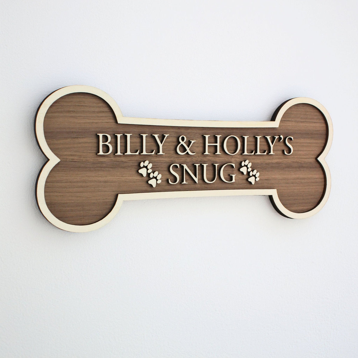 Personalised Dog Bone Sign | Solid Wood Pet Name Plaque | Wood Veneer - Mac and Lilly
