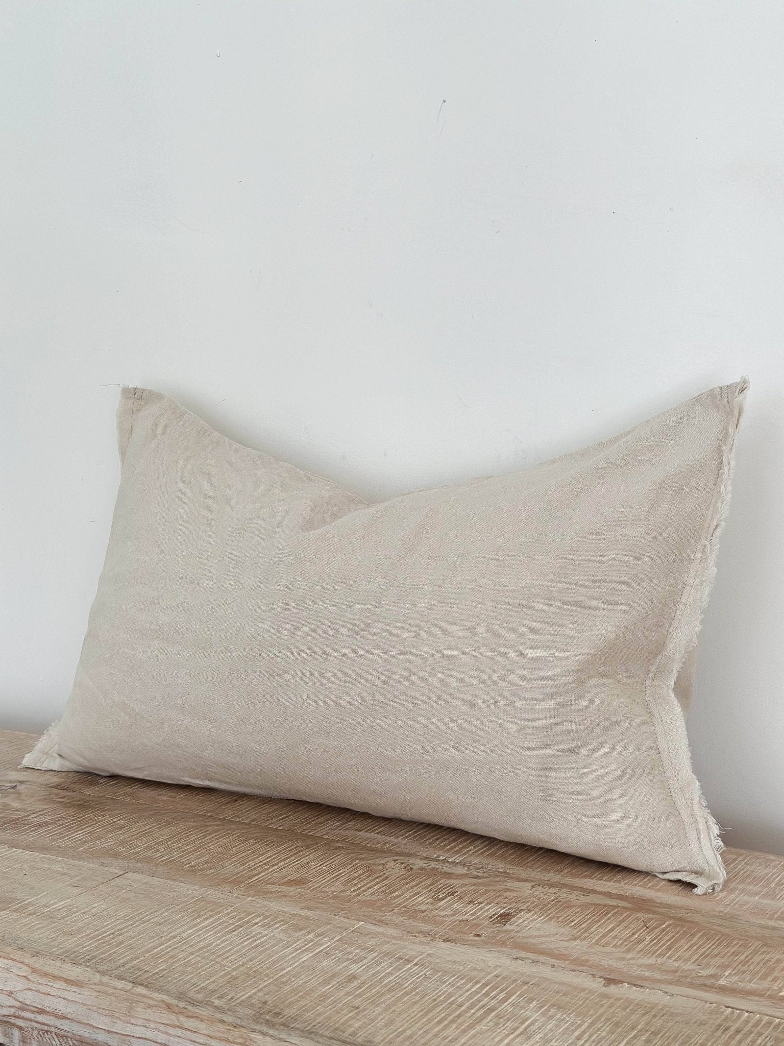 Stone Linen Cushion Cover, Frayed Edge (50 x 30cm) - Mac and Lilly