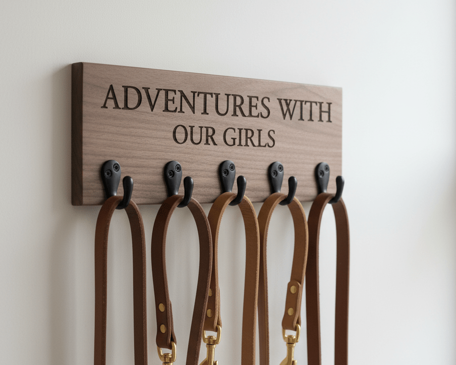 Personalised Dog Lead Hook | Solid Oak or Walnut - Mac and Lilly