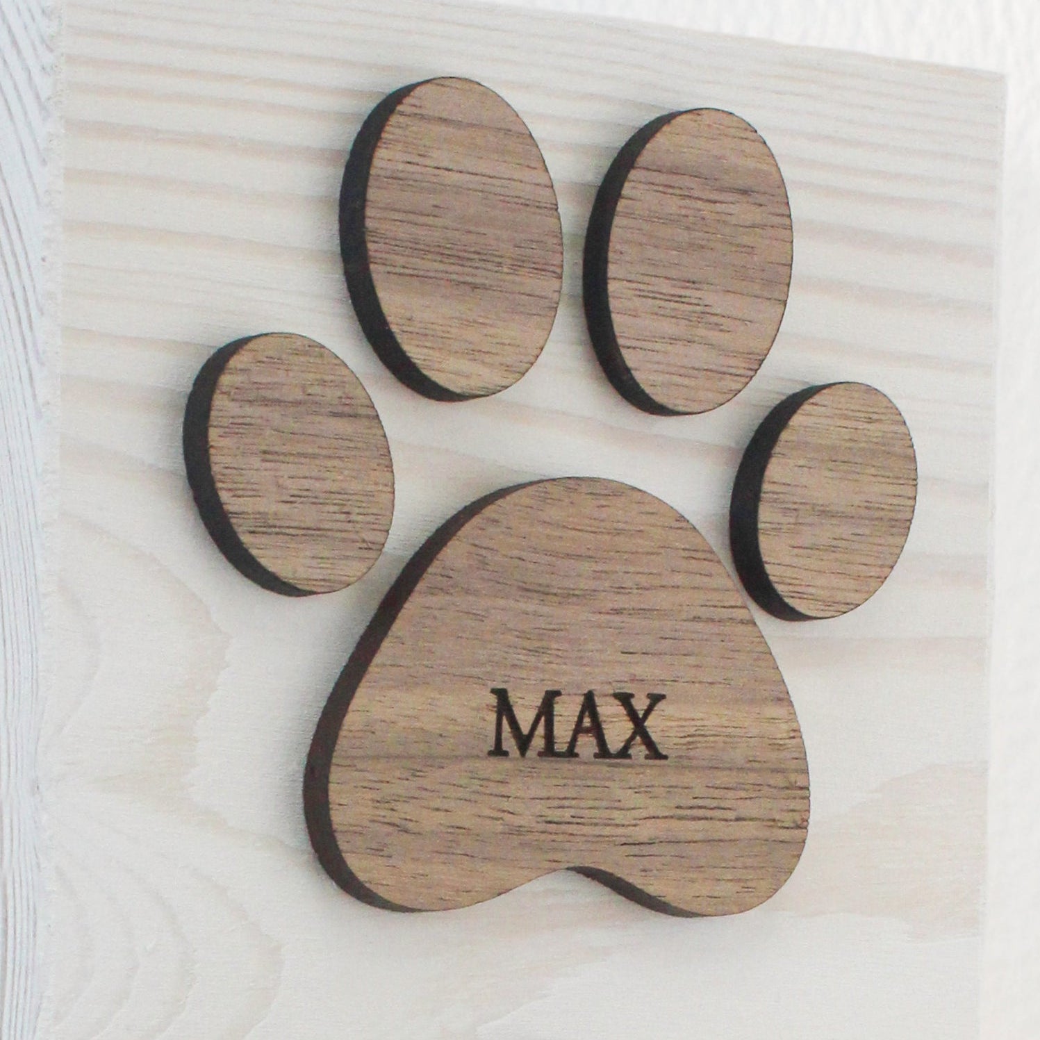 Personalised Dog Lead Hook, with White or Black Base and Oak or Walnut Veneer Paw