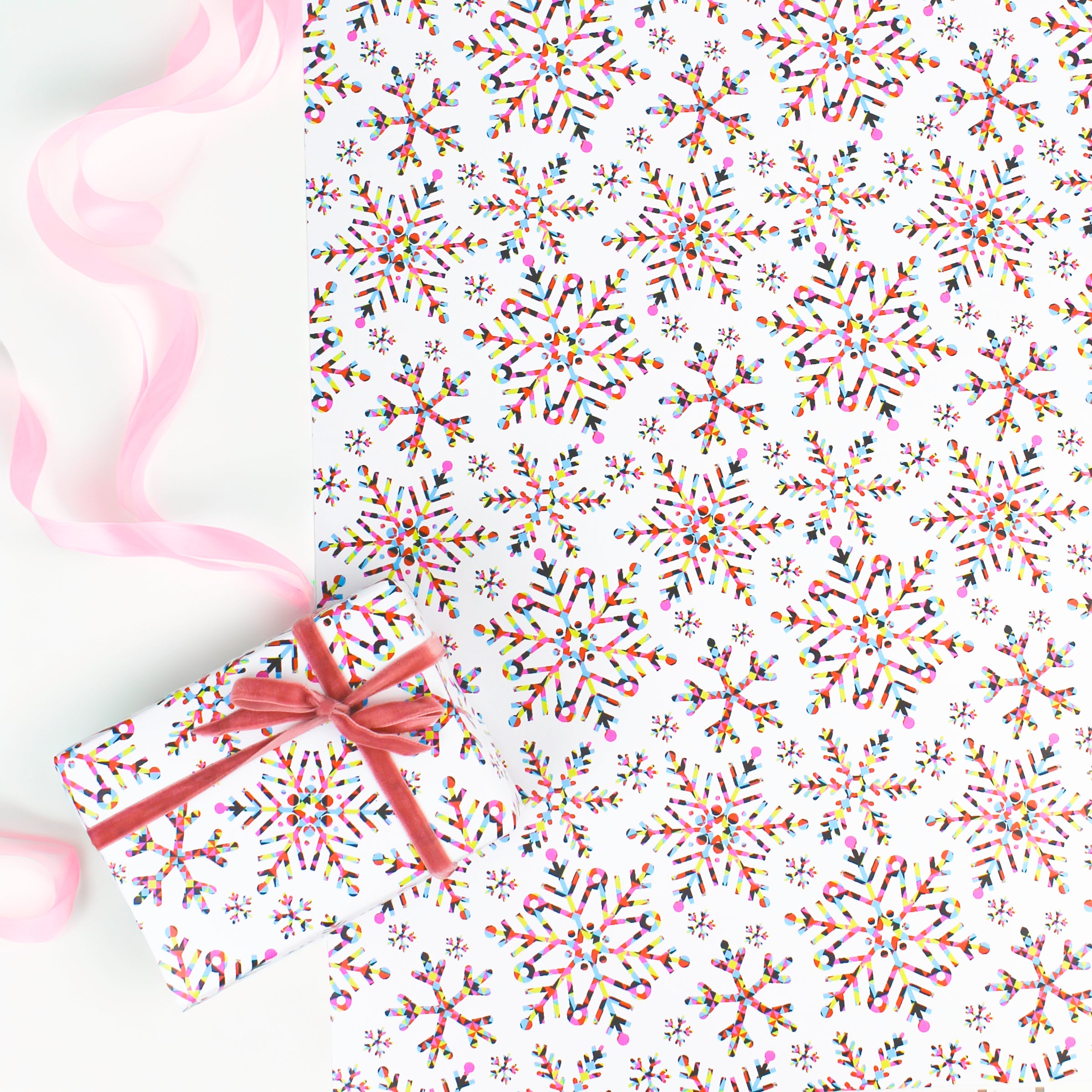 Vibrant Multi-Coloured Snowflake Christmas Gift Wrap Set