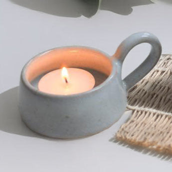 Ceramic Glazed Tea Light Holder with a Handle