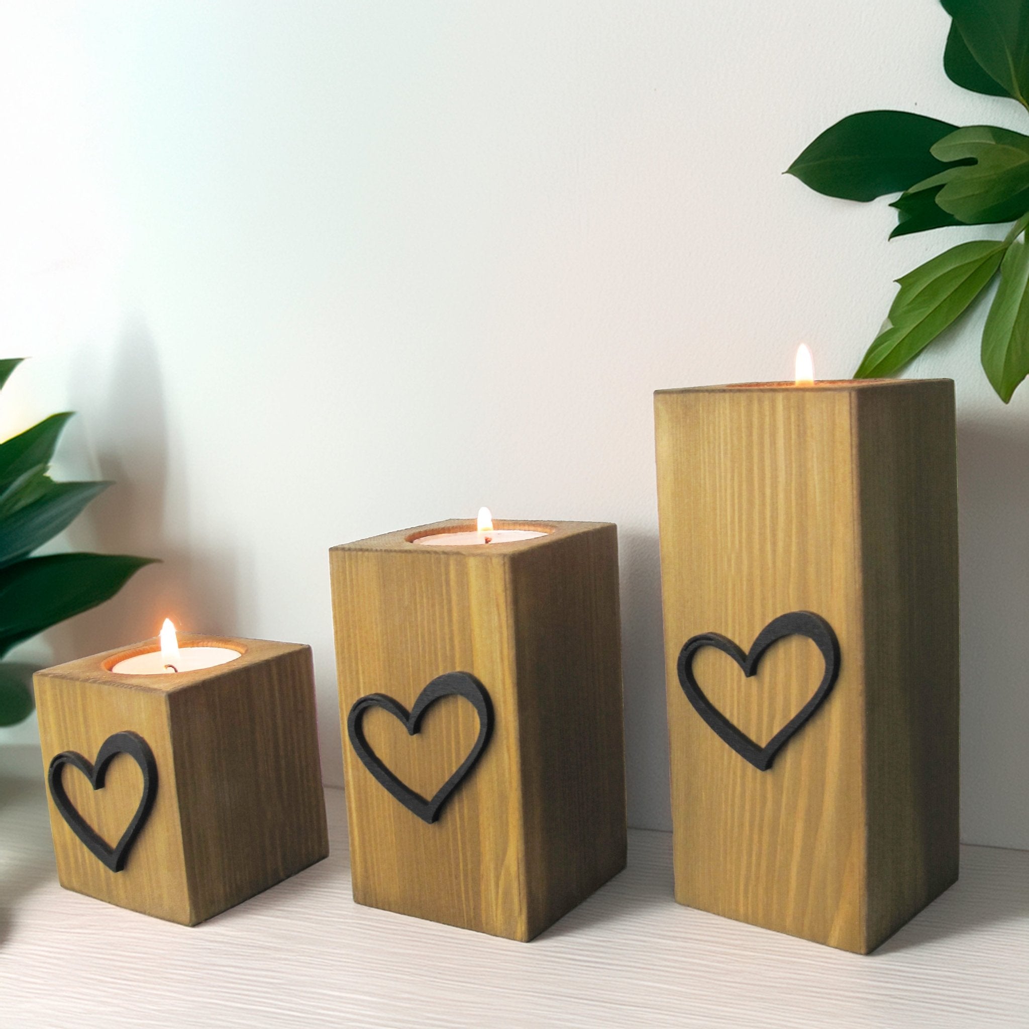 Wooden Heart Tea Light Holders, Set of Three - Mac and Lilly