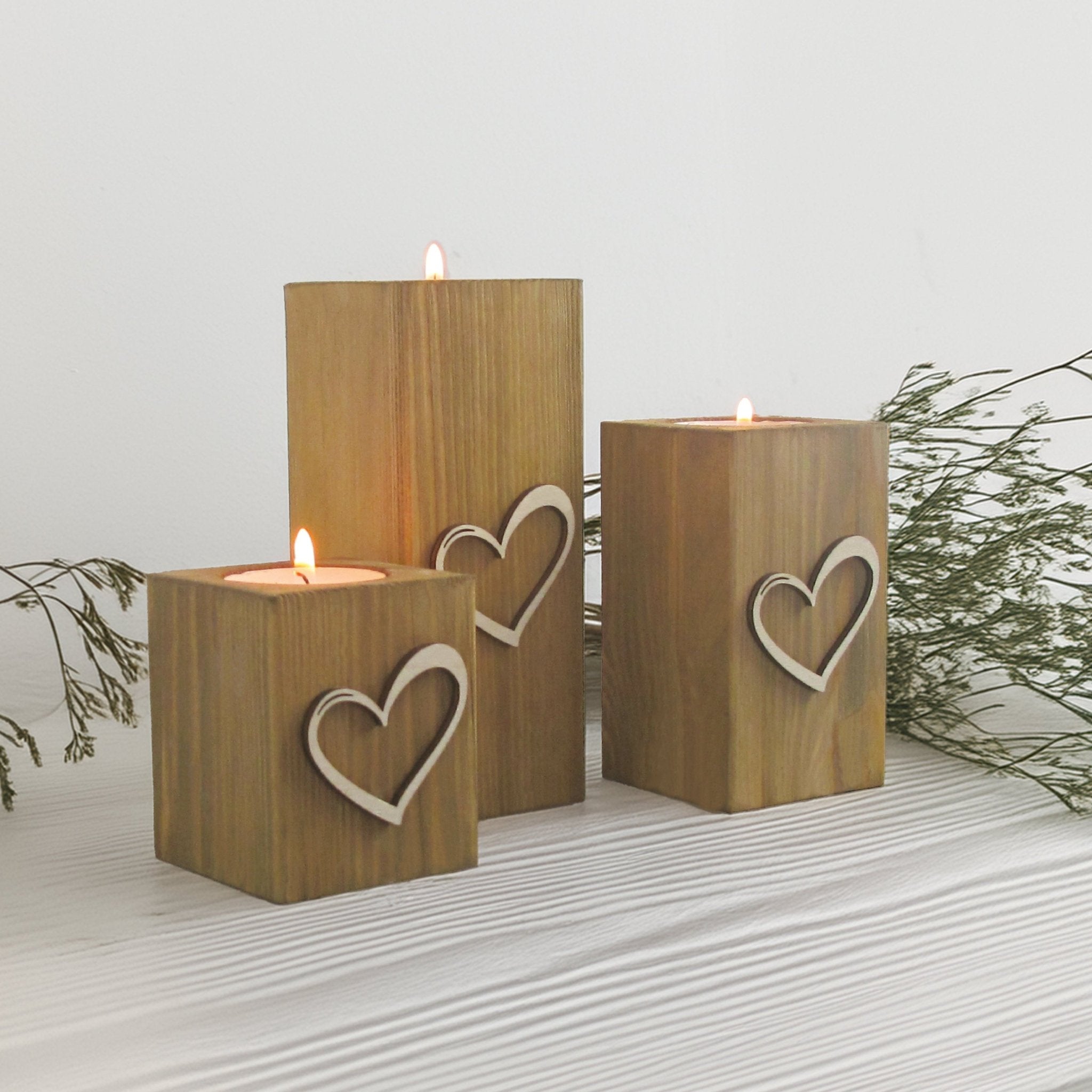 Wooden Heart Tea Light Holders, Set of Three - Mac and Lilly