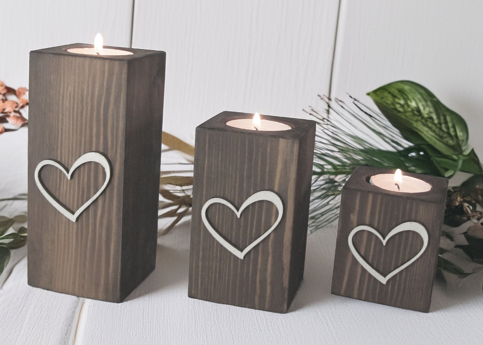 Wooden Heart Tea Light Holders, Set of Three - Mac and Lilly