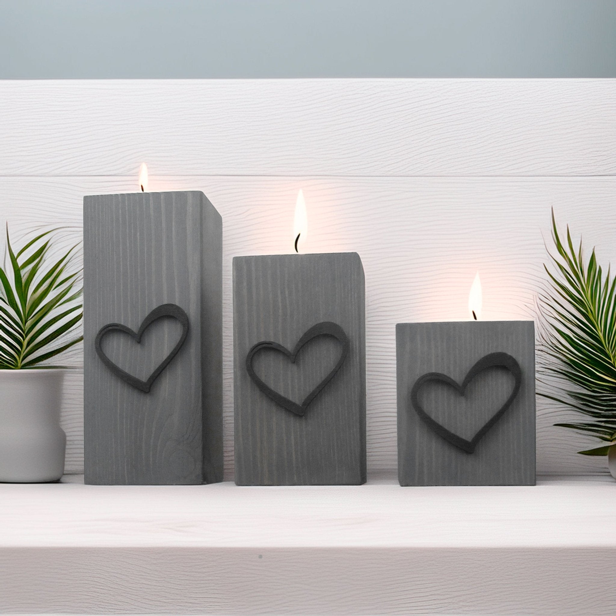 Wooden Heart Tea Light Holders, Set of Three - Mac and Lilly