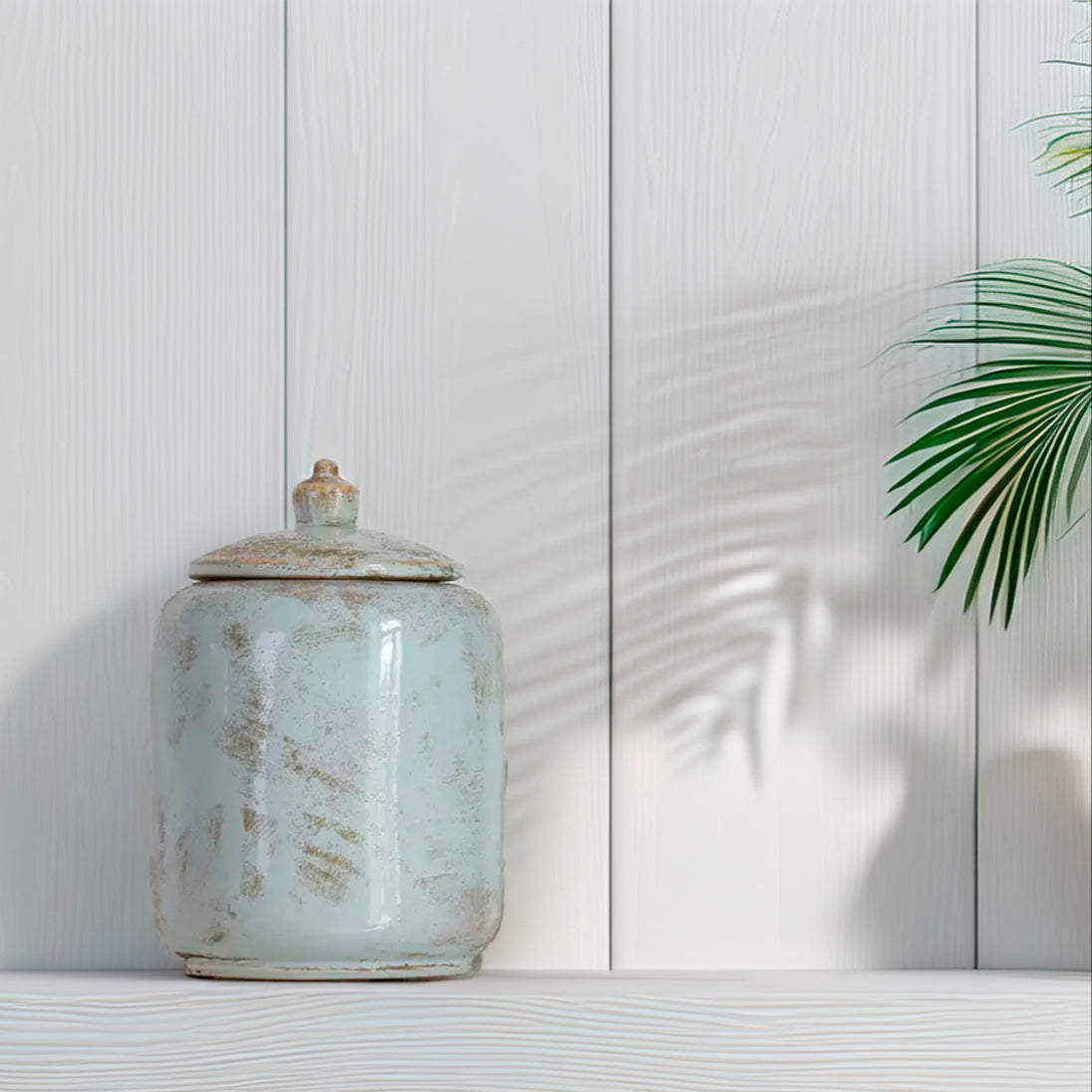 Rustic Pale Turquoise Glazed Storage Jar