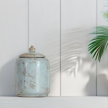 Rustic Pale Turquoise Glazed Storage Jar