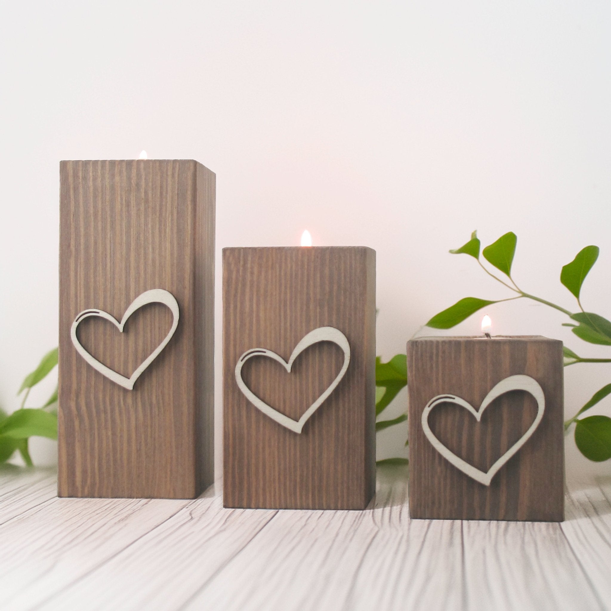 Wooden Heart Tea Light Holders, Set of Three - Mac and Lilly