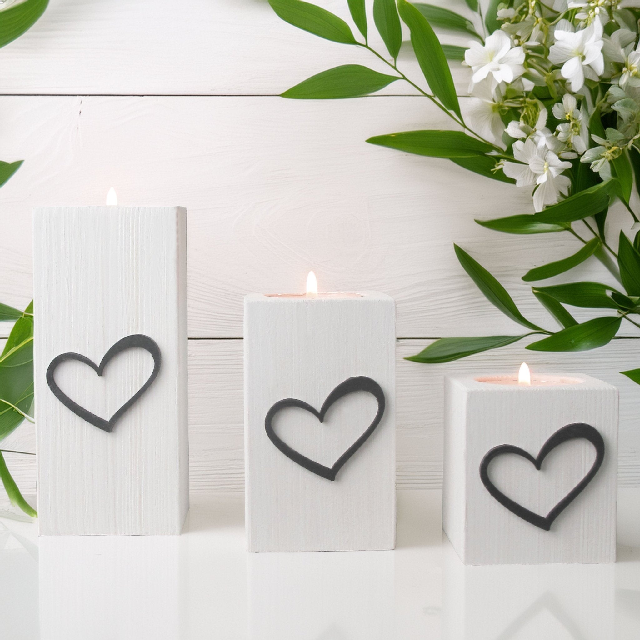 Wooden Heart Tea Light Holders, Set of Three - Mac and Lilly