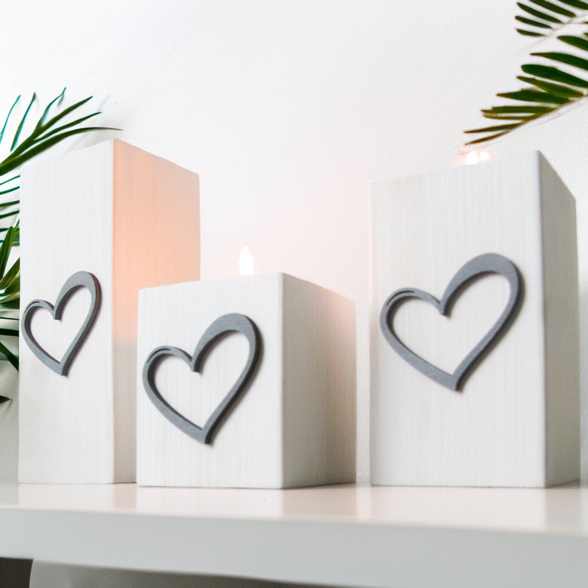 Winter White Wooden Tea Light Holders - Set of Three - Mac and Lilly