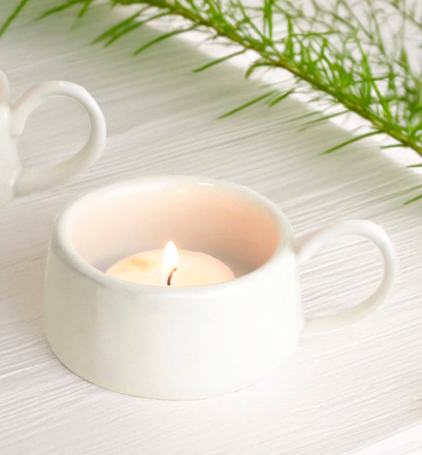 Ceramic Glazed Tea Light Holder with a Handle