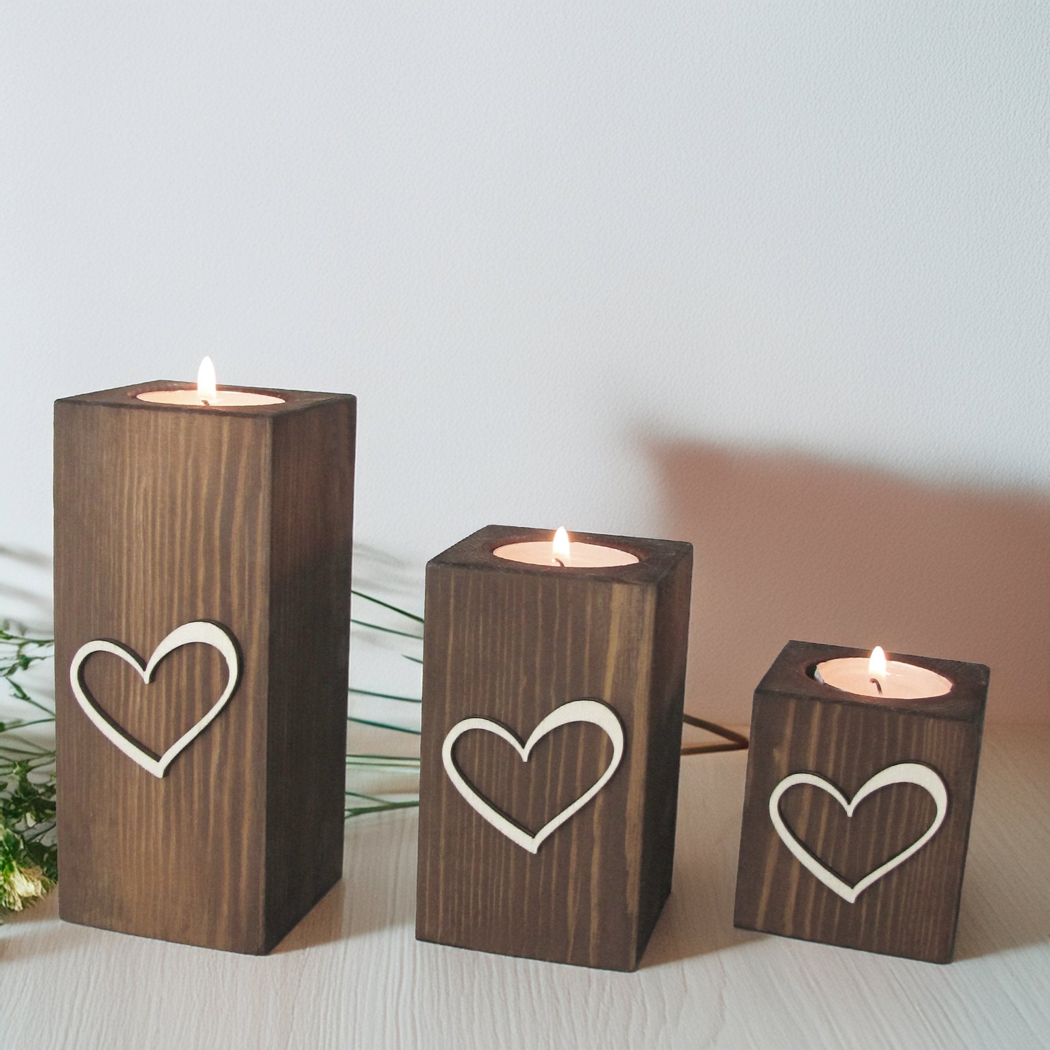 Wooden Heart Tea Light Holders, Set of Three - Mac and Lilly