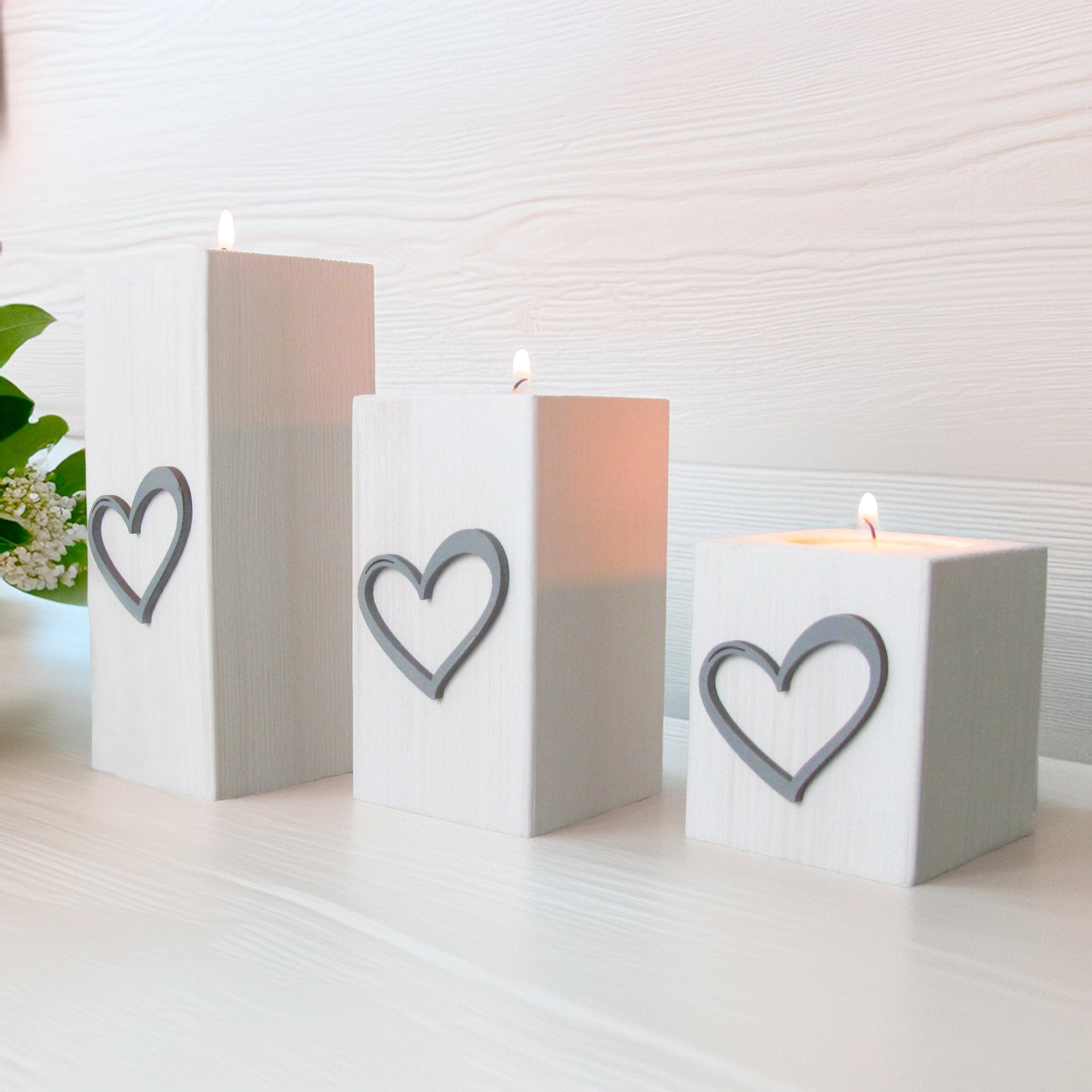 Winter White Wooden Tea Light Holders - Set of Three - Mac and Lilly
