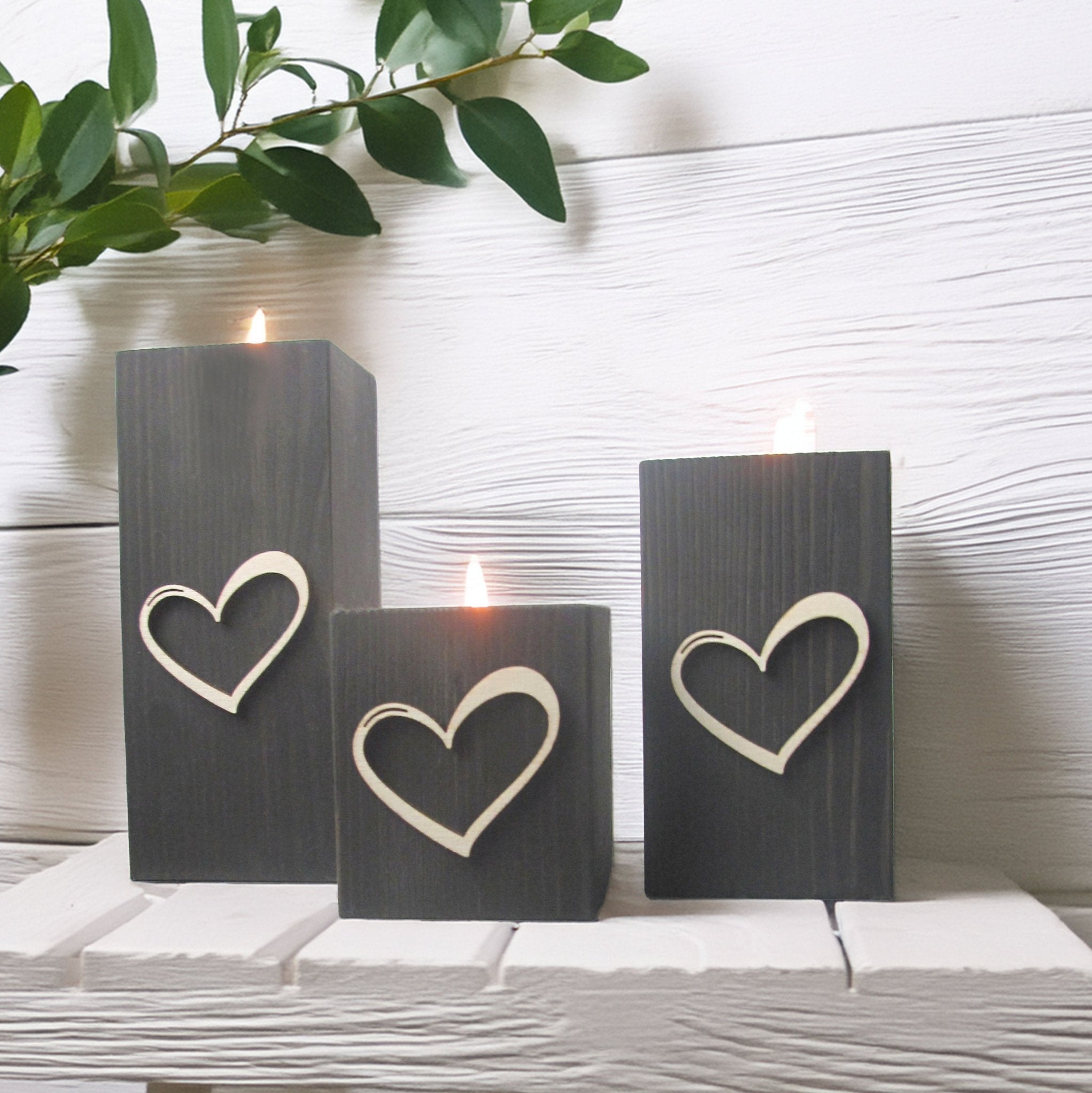 Wooden Heart Tea Light Holders, Set of Three - Mac and Lilly