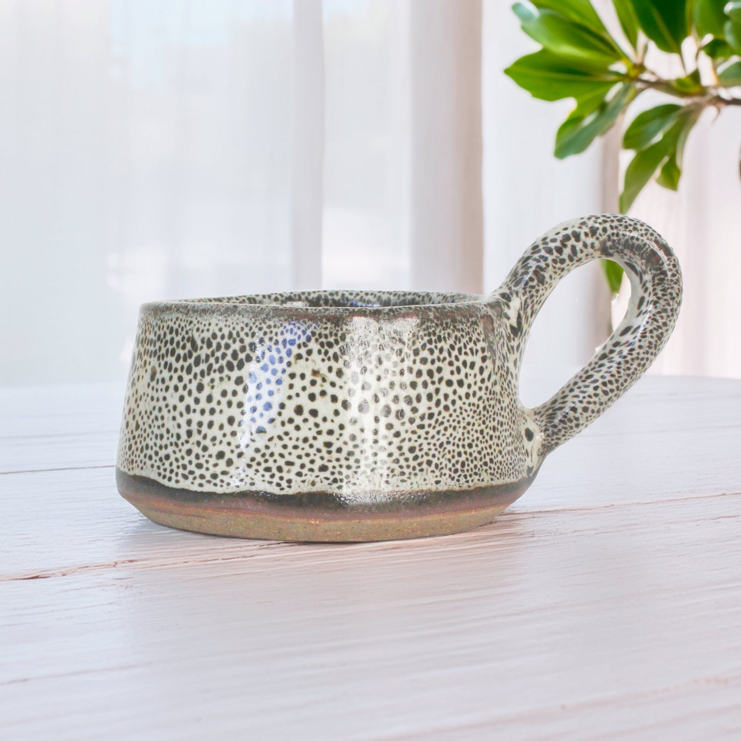 Ceramic Glazed Tea Light Holder with a Handle