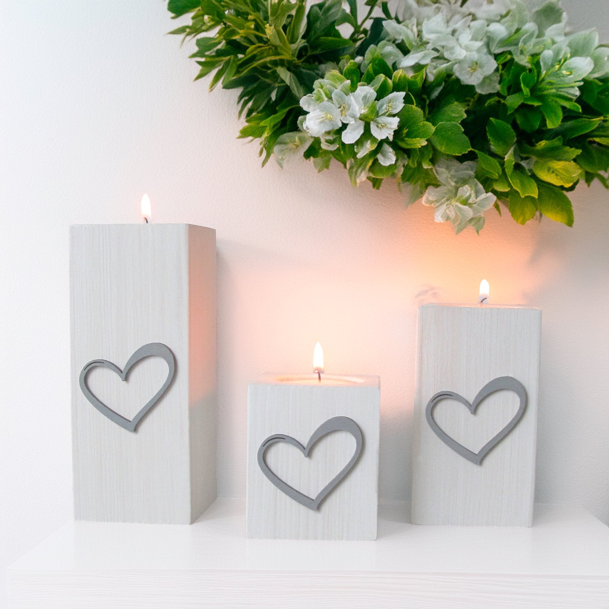 Winter White Wooden Tea Light Holders - Set of Three - Mac and Lilly