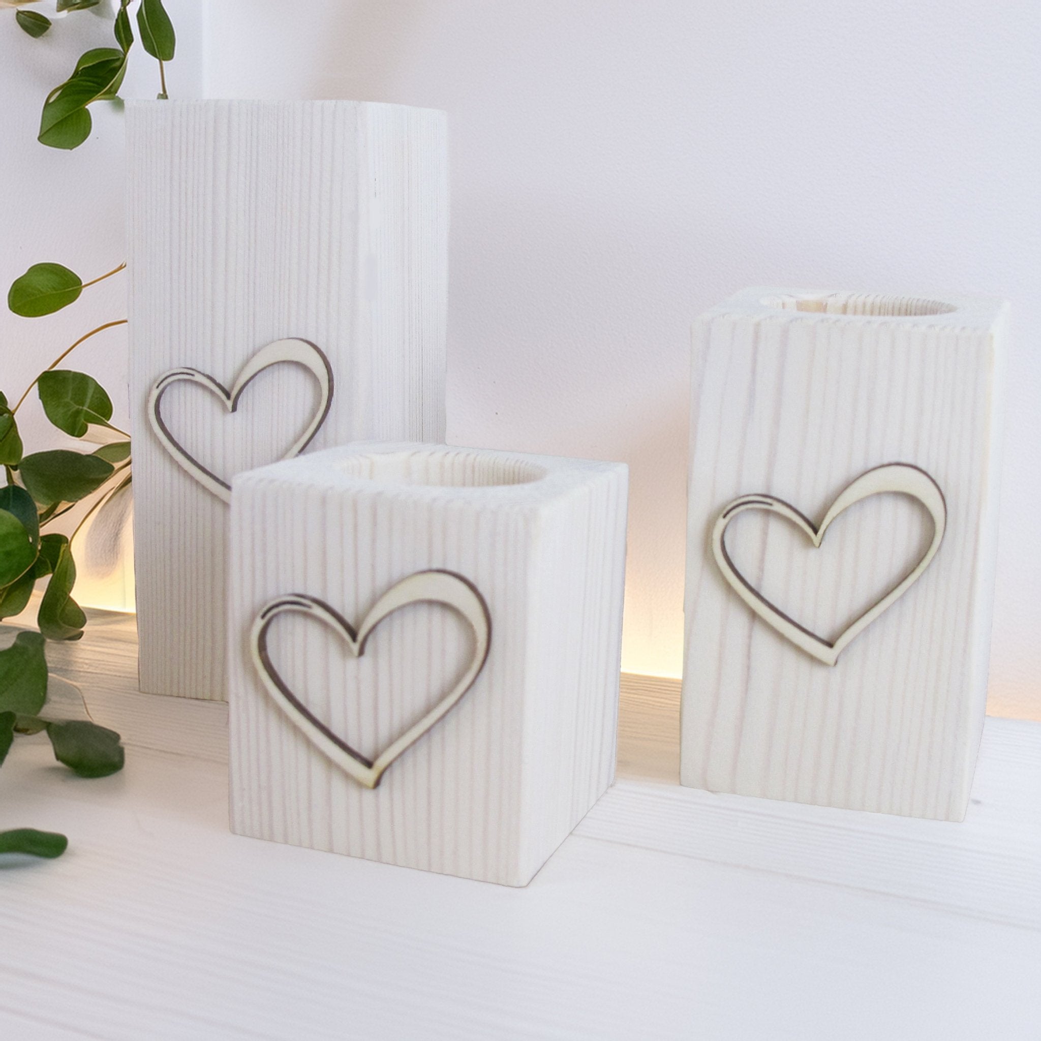 Wooden Heart Tea Light Holders, Set of Three - Mac and Lilly