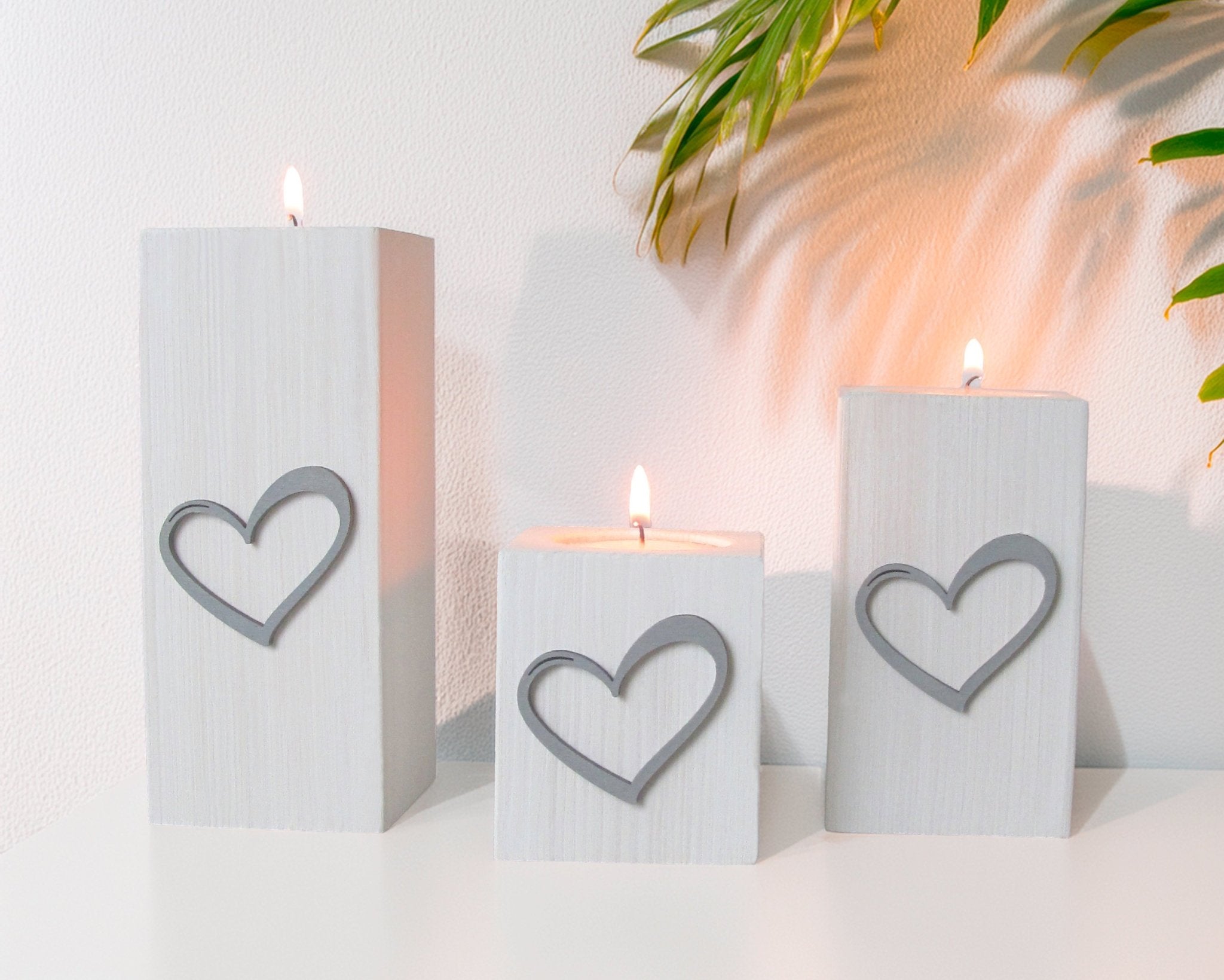 Winter White Wooden Tea Light Holders - Set of Three - Mac and Lilly