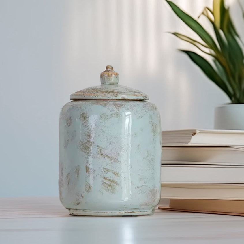 Rustic Pale Turquoise Glazed Storage Jar