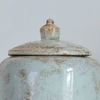 Rustic Pale Turquoise Glazed Storage Jar