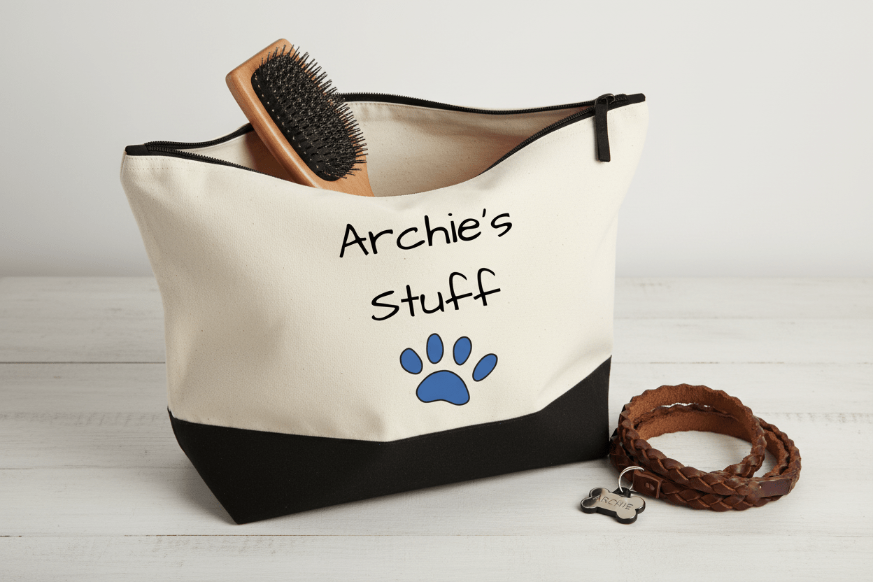 Personalised Dog “Stuff” Pouch with Engraved Tag - Mac and Lilly