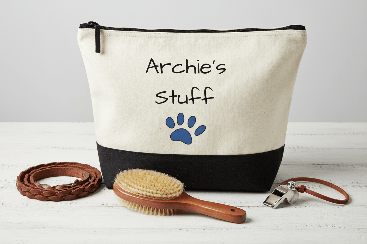 Personalised Dog “Stuff” Pouch with Engraved Tag - Mac and Lilly