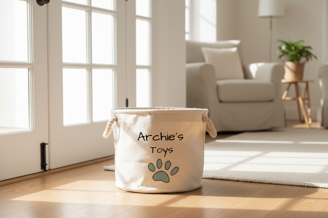 Personalised Dog Toy Storage Basket | Canvas Toy Trug - Mac and Lilly