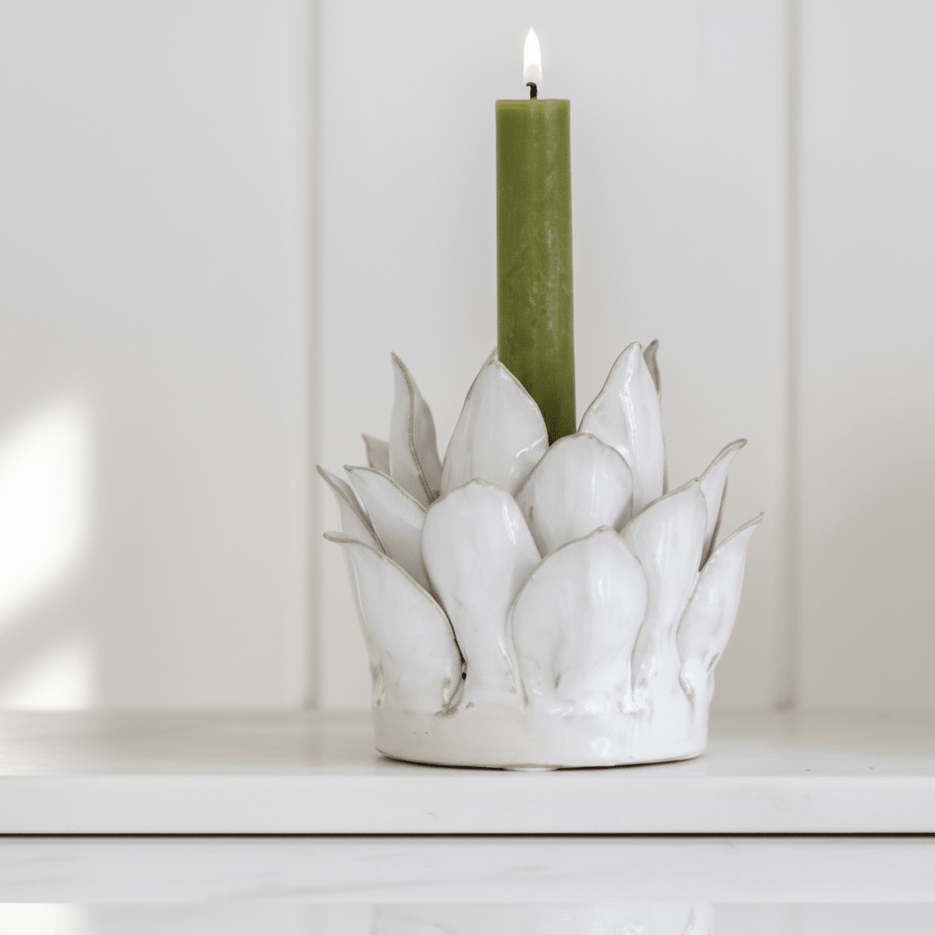 🔍Petal Ceramic Candle Holder – White - Mac and Lilly