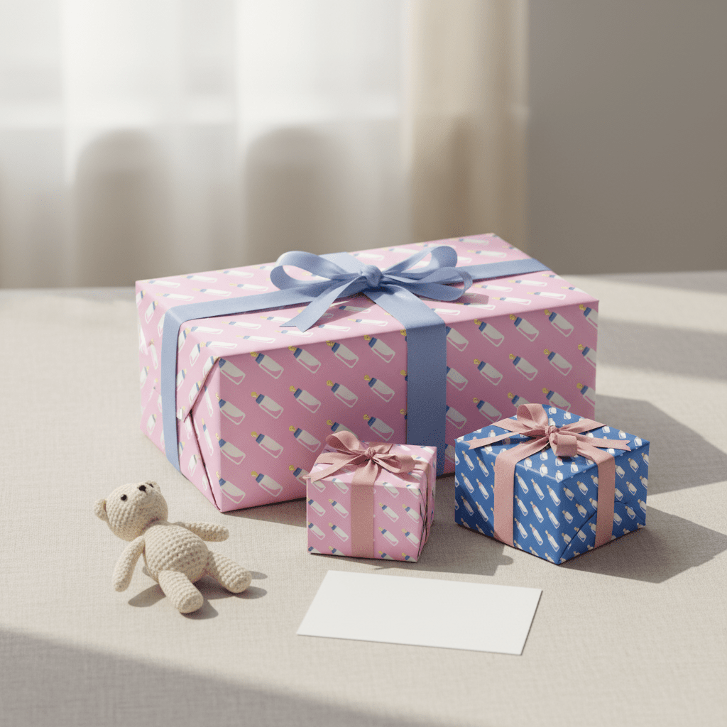 Baby Bottle Luxury Gift Wrap Set – Pink or Blue - Mac and Lilly