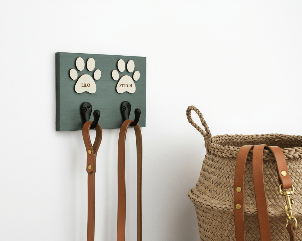 Personalised Dog Lead Hook - 1 to 5 Paws , Custom Colours - Mac and Lilly