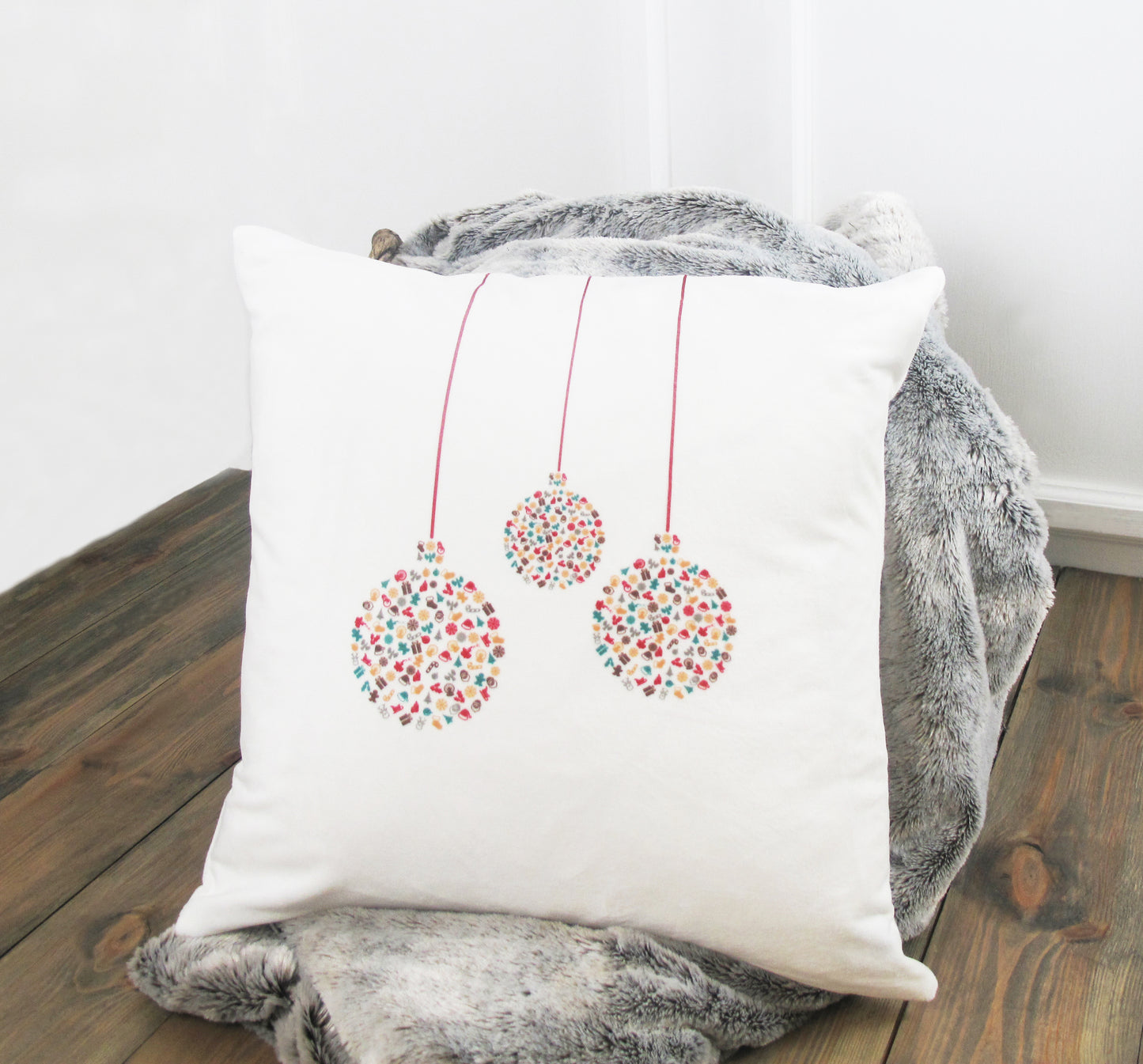 White Contemporary Bauble Cushion