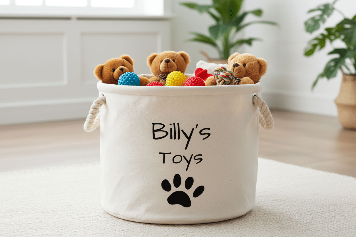 Personalised Dog Toy Storage Basket | Canvas Toy Trug - Mac and Lilly