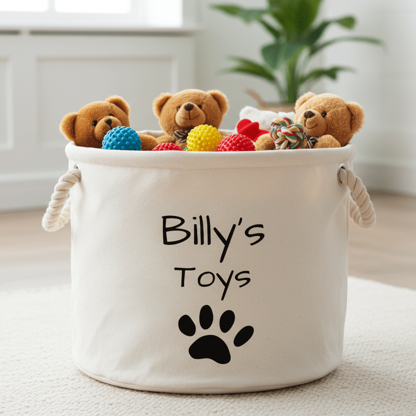 Personalised Dog Toy Storage Basket | Canvas Toy Trug - Mac and Lilly