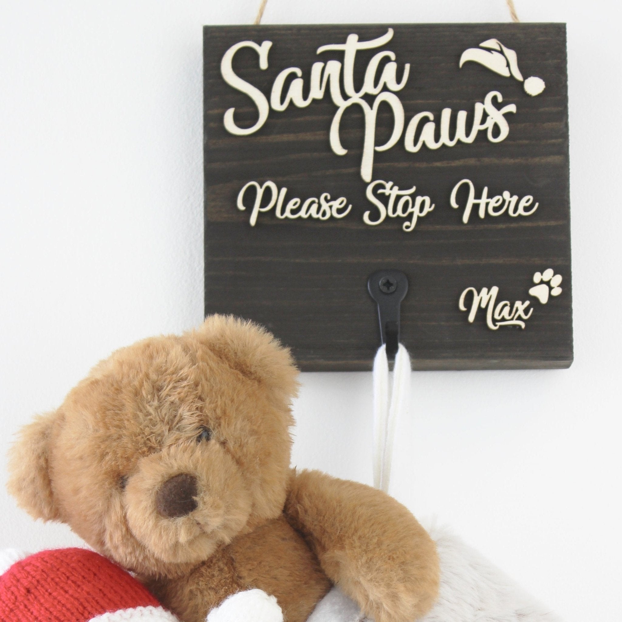 Pets Christmas Stocking Hanger - 'Santa Paws Please Stop Here' - Mac and Lilly