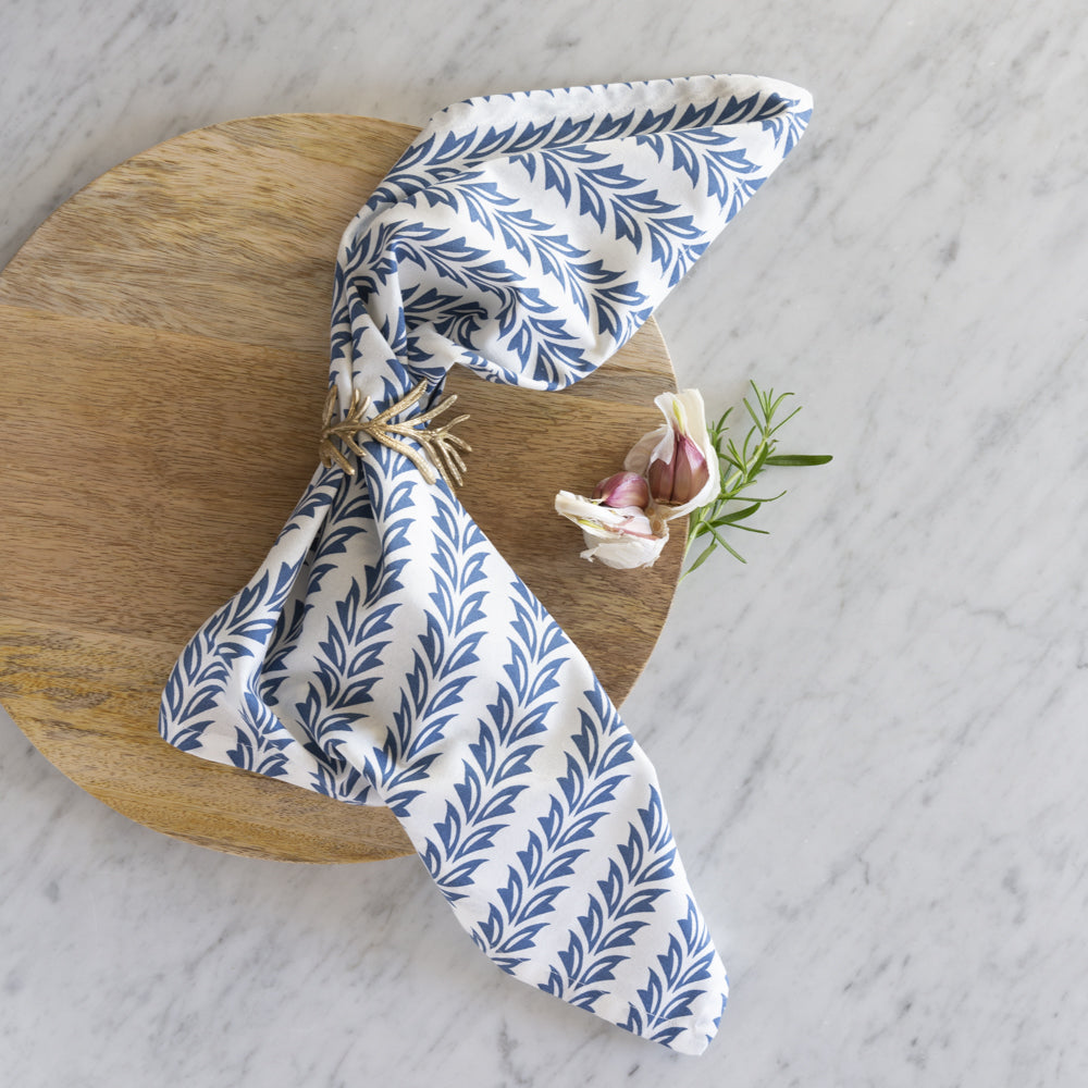 Blue and White Floral Napkins– Hand Block Printed