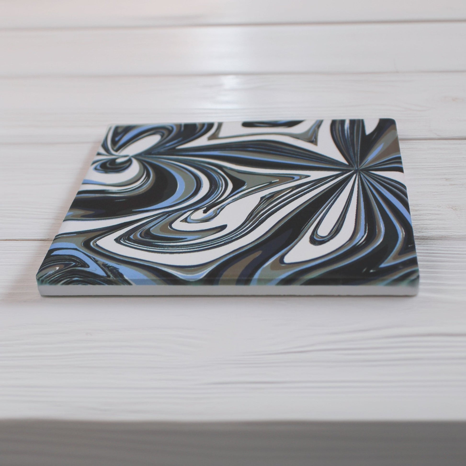 Abstract Blue & Black Swirl Ceramic Coaster - Mac and Lilly