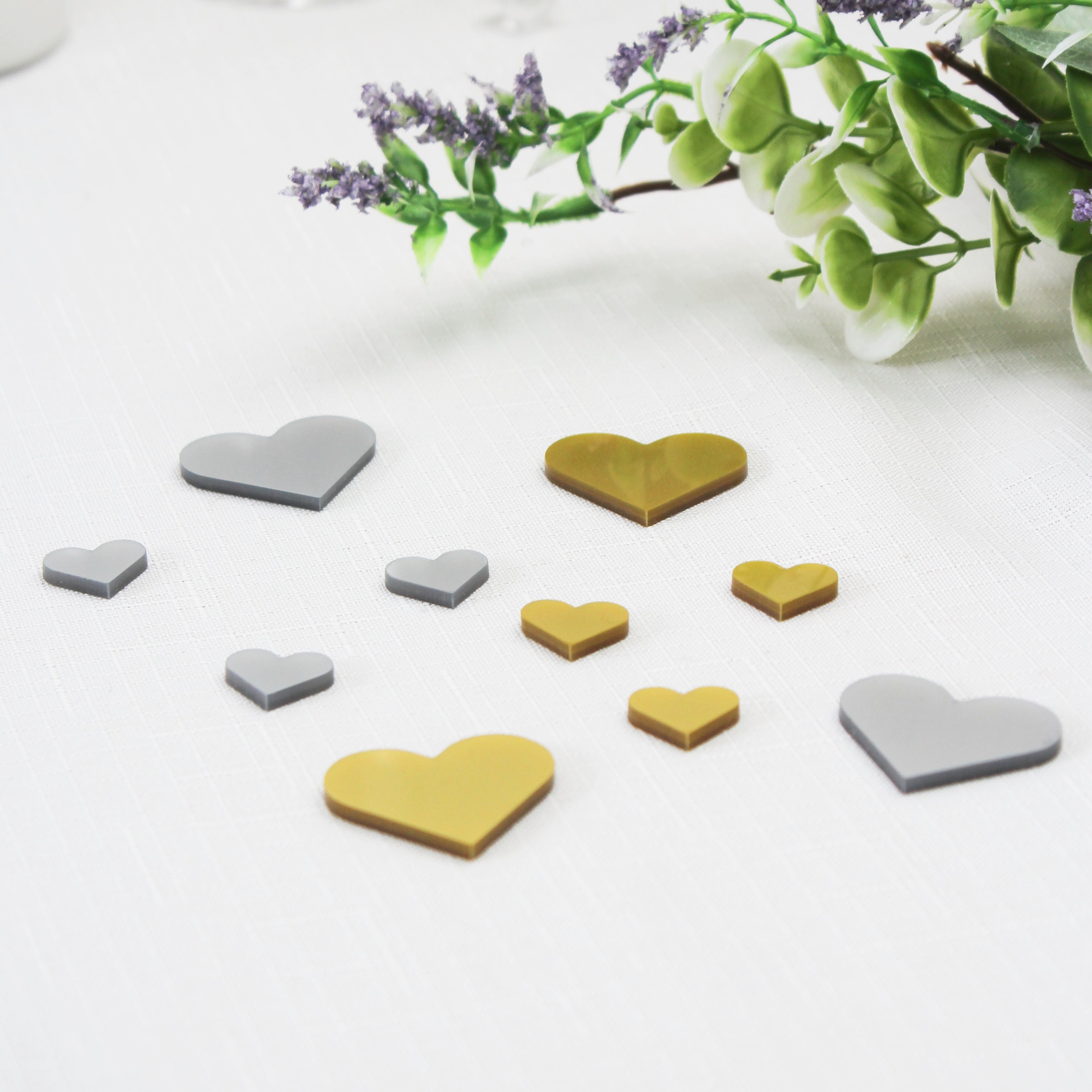 Scatter Hearts – Oak, Walnut, Beech, Cherry Gold or Silver Wedding Table Decor