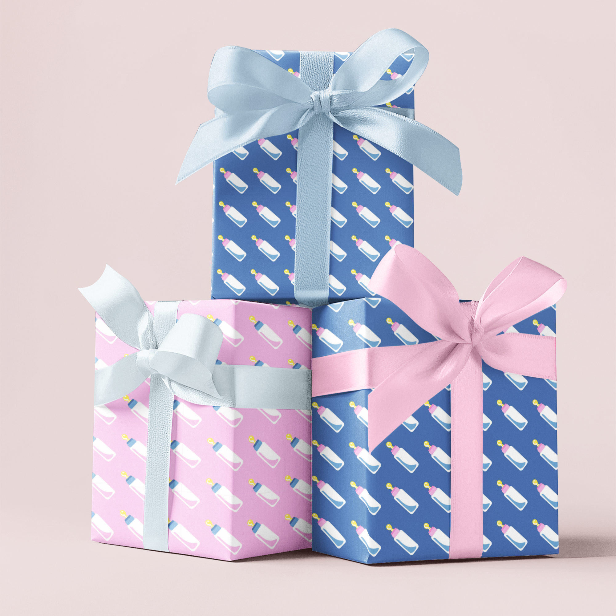Baby Bottle Luxury Gift Wrap Set – Pink or Blue with Matching Tags